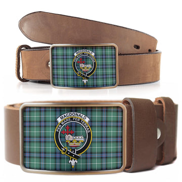 MacDonald of the Isles Hunting Ancient Tartan Belt Buckles with Family Crest