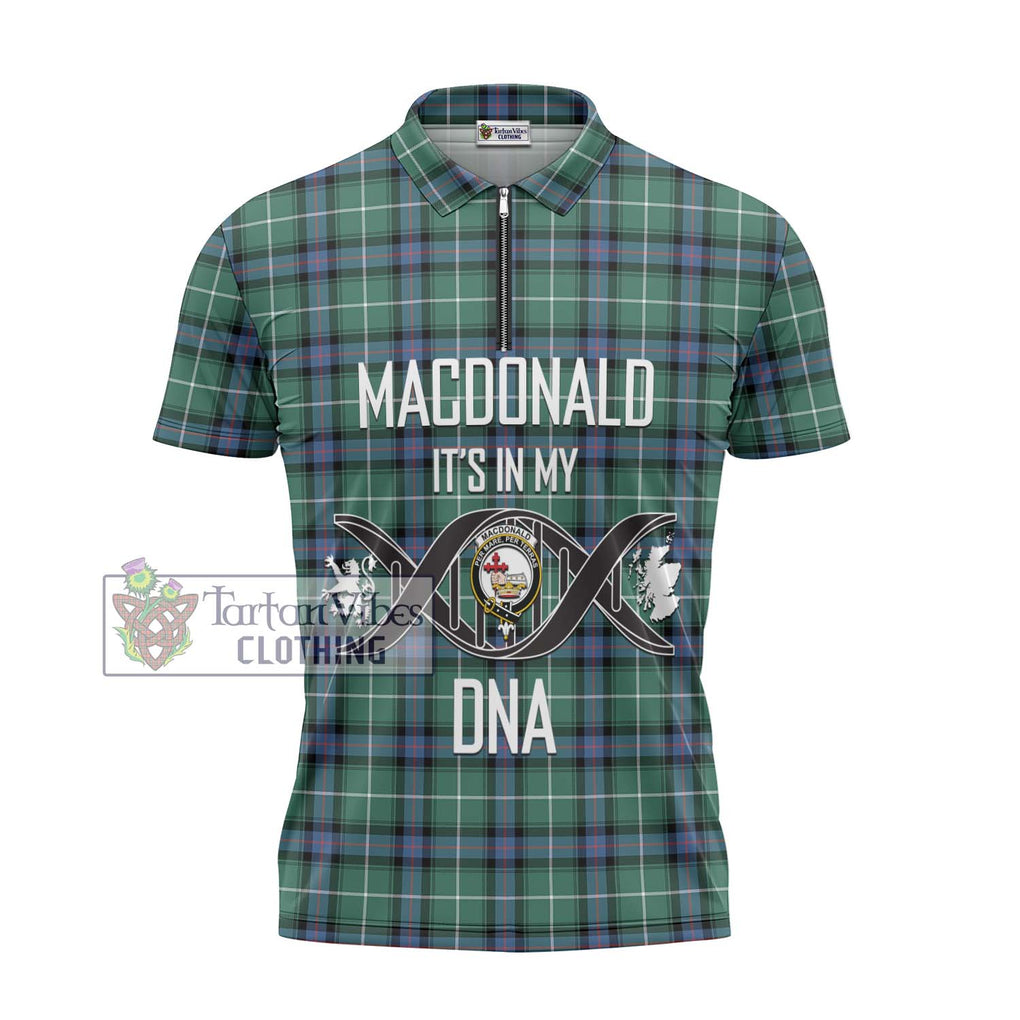 MacDonald of the Isles Hunting Ancient Tartan Zipper Polo Shirt with Family Crest DNA In Me Style - Tartanvibesclothing Shop