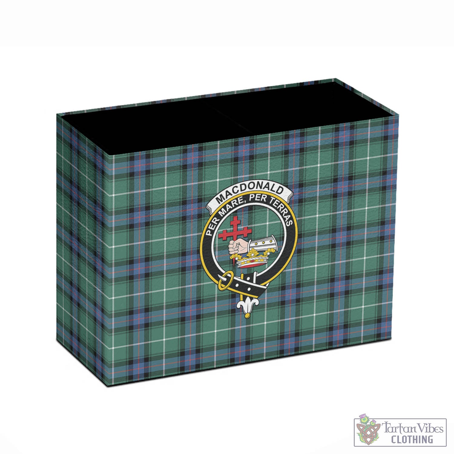 Tartan Vibes Clothing MacDonald of the Isles Hunting Ancient Tartan Pen Holder with Family Crest