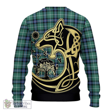 MacDonald of the Isles Hunting Ancient Tartan Ugly Sweater with Family Crest Celtic Wolf Style