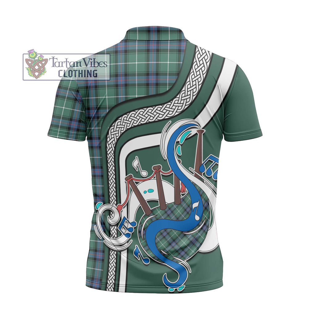 MacDonald of the Isles Hunting Ancient Tartan Zipper Polo Shirt with Epic Bagpipe Style - Tartanvibesclothing Shop