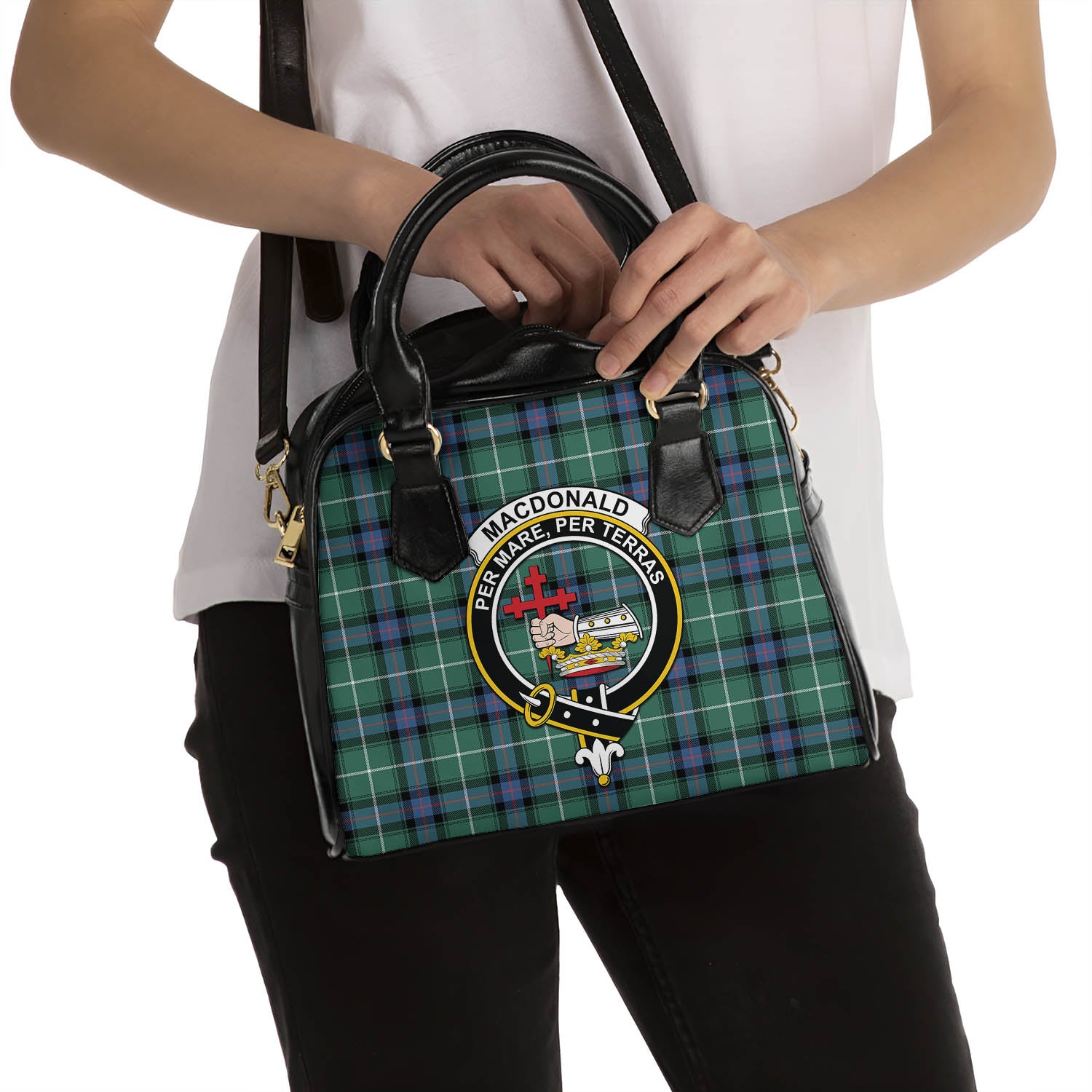 MacDonald of the Isles Hunting Ancient Tartan Shoulder Handbags with Family Crest - Tartanvibesclothing