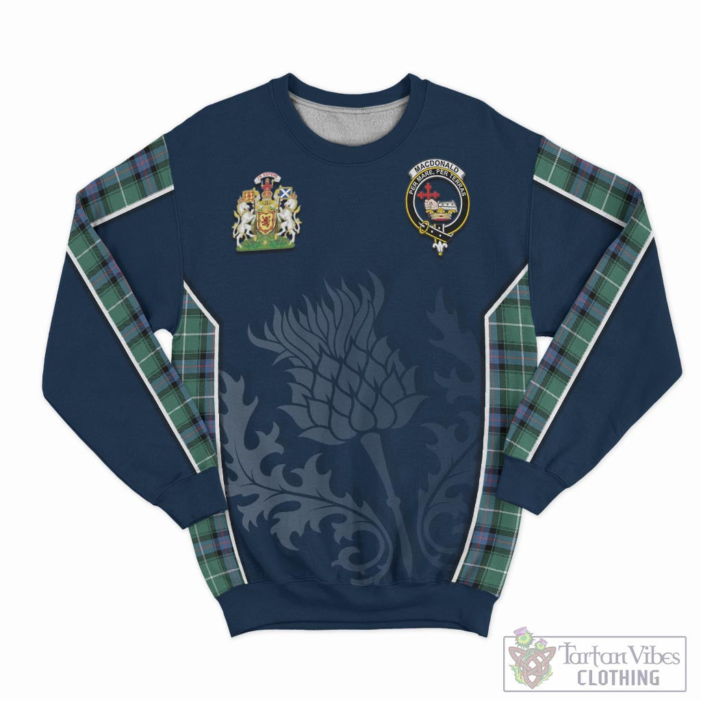 Tartan Vibes Clothing MacDonald of the Isles Hunting Ancient Tartan Sweatshirt with Family Crest and Scottish Thistle Vibes Sport Style