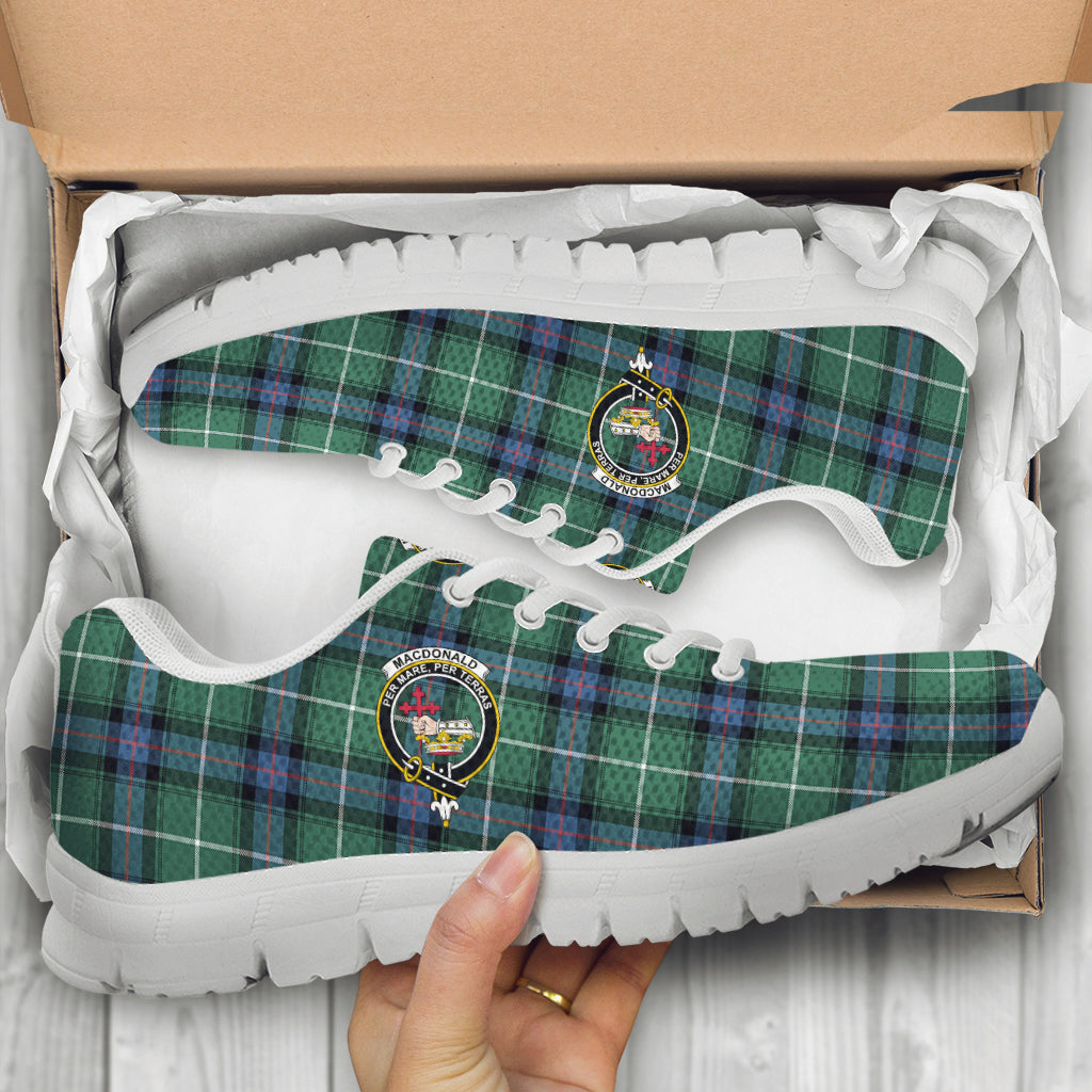 MacDonald of the Isles Hunting Ancient Tartan Sneakers with Family Crest - Tartan Vibes Clothing