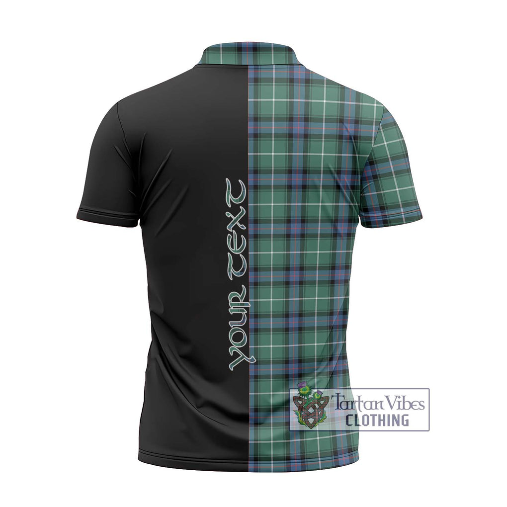 MacDonald of the Isles Hunting Ancient Tartan Zipper Polo Shirt with Family Crest and Half Of Me Style - Tartanvibesclothing Shop