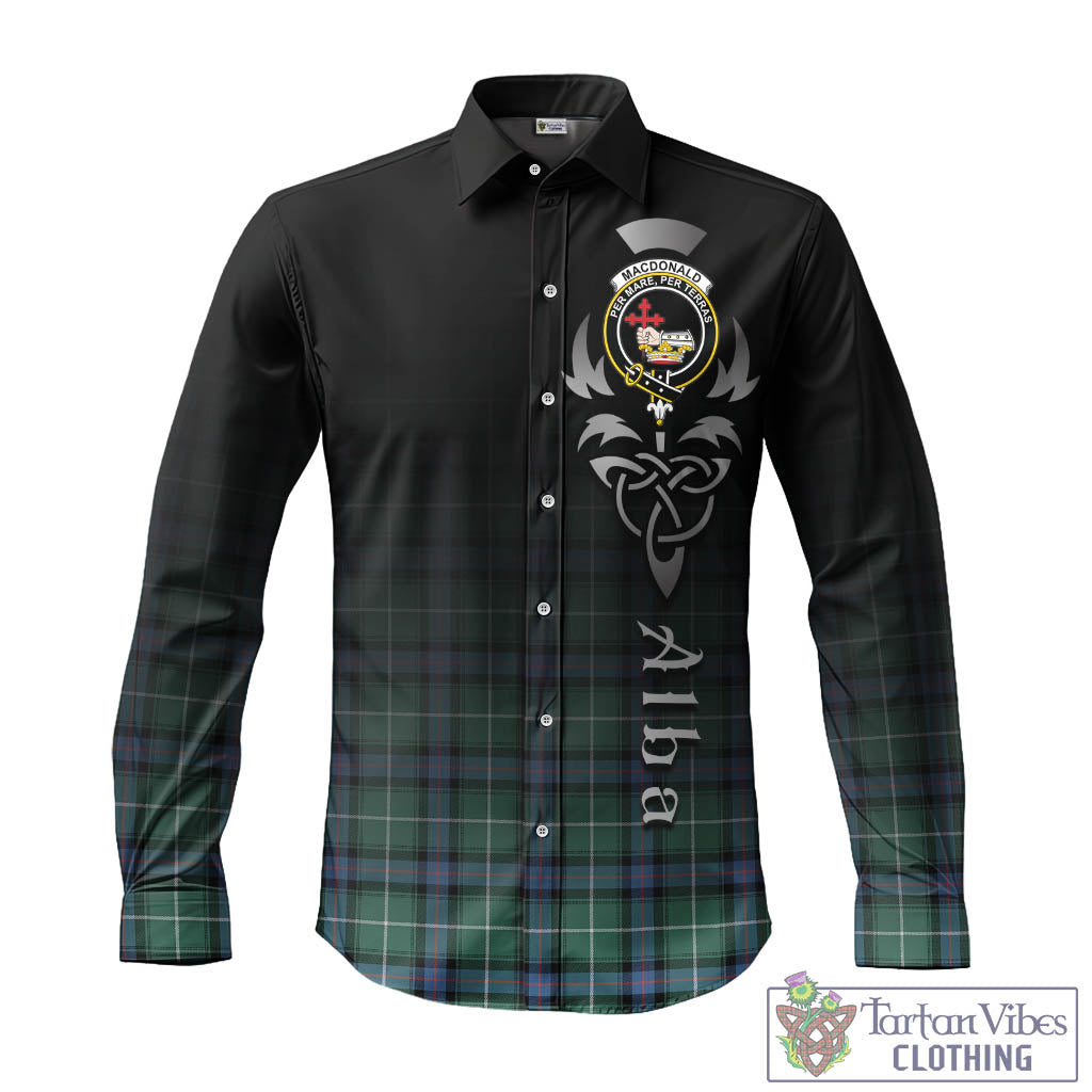 Tartan Vibes Clothing MacDonald of the Isles Hunting Ancient Tartan Long Sleeve Button Up Featuring Alba Gu Brath Family Crest Celtic Inspired