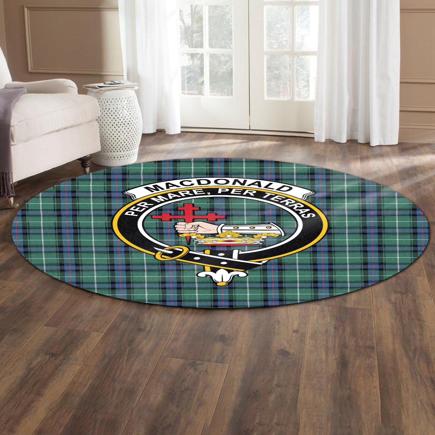 macdonald-of-the-isles-hunting-ancient-tartan-round-rug-with-family-crest
