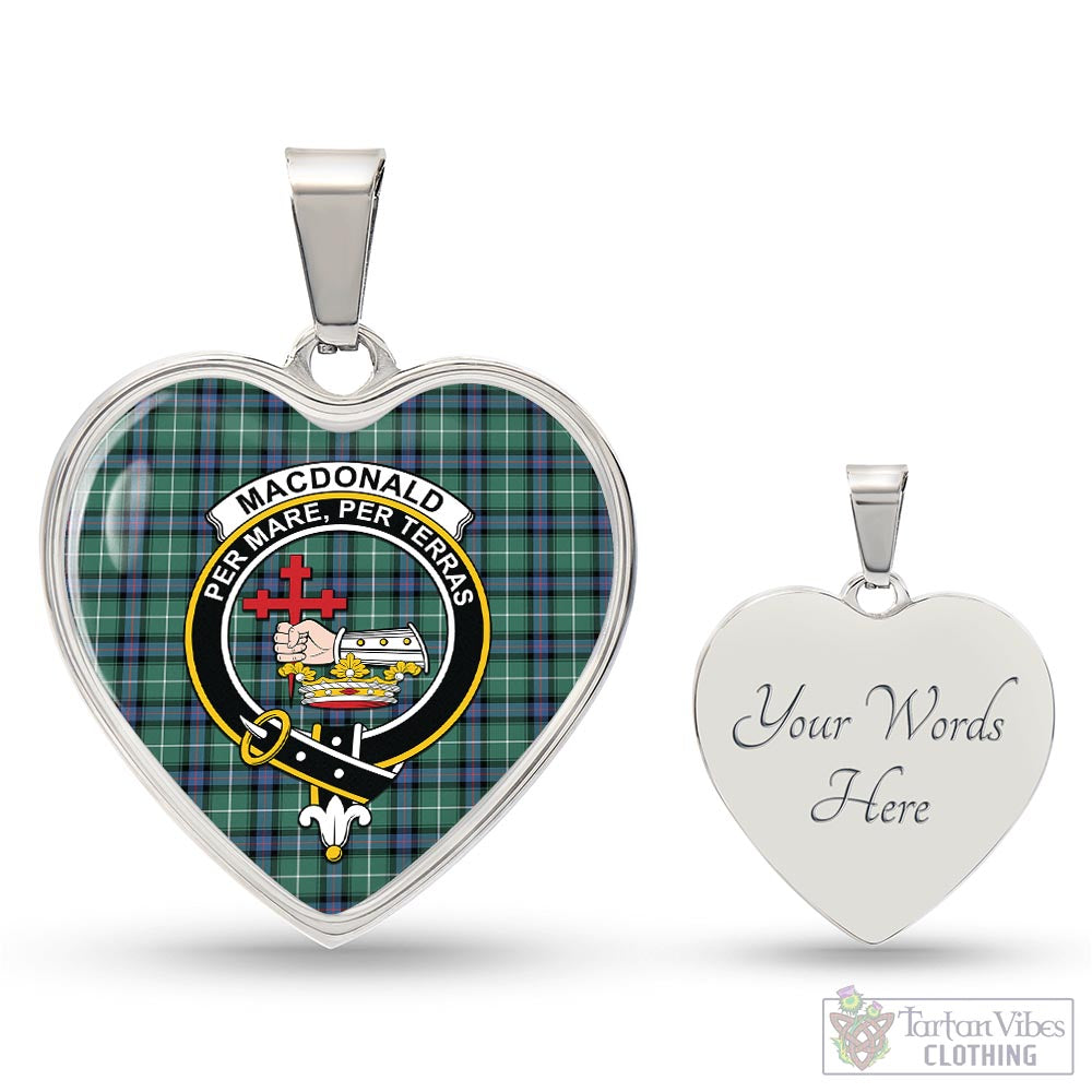 Tartan Vibes Clothing MacDonald of the Isles Hunting Ancient Tartan Heart Necklace with Family Crest