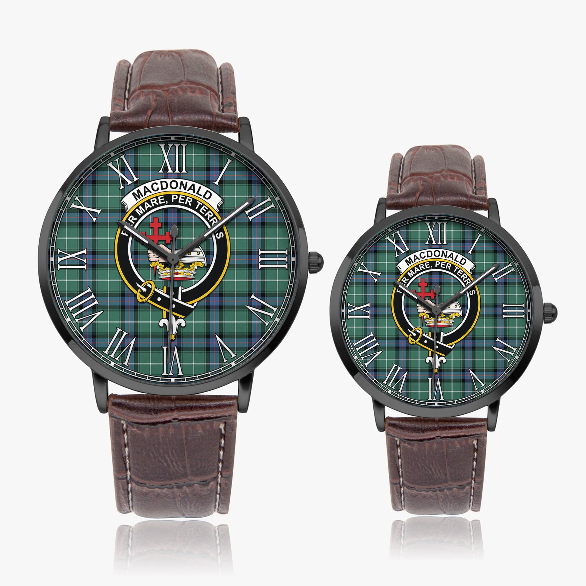 MacDonald of the Isles Hunting Ancient Tartan Family Crest Leather Strap Quartz Watch - Tartanvibesclothing