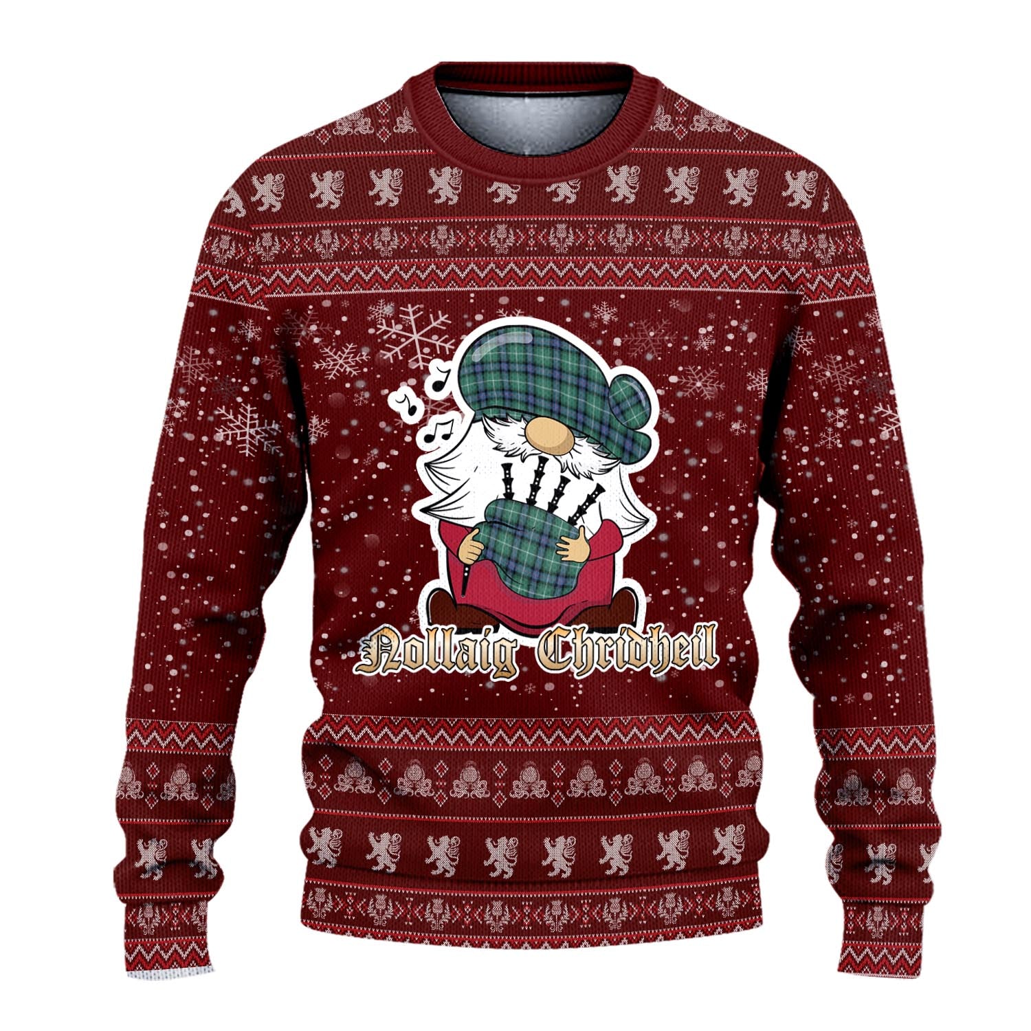 MacDonald of the Isles Hunting Ancient Clan Christmas Family Knitted Sweater with Funny Gnome Playing Bagpipes - Tartanvibesclothing