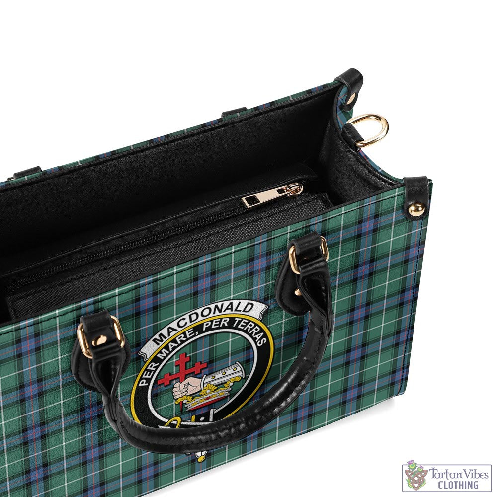 Tartan Vibes Clothing MacDonald of the Isles Hunting Ancient Tartan Luxury Leather Handbags with Family Crest