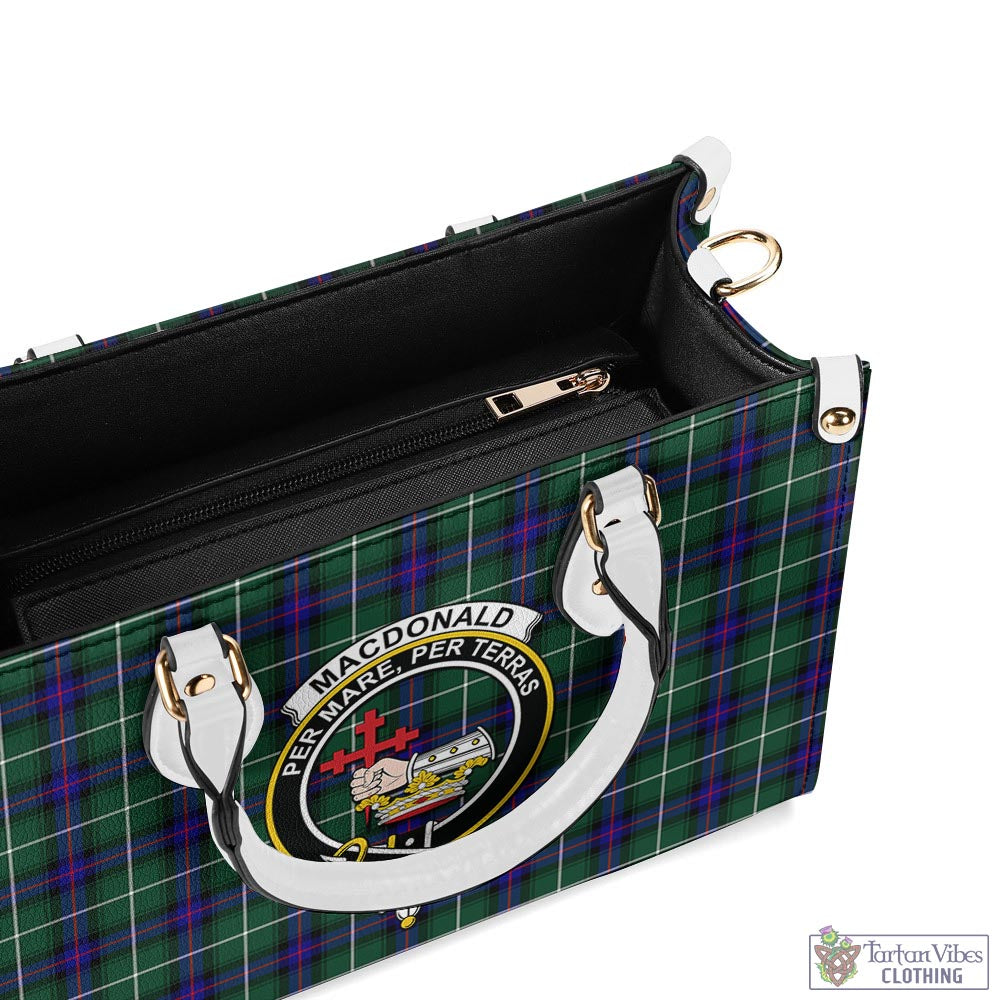 Tartan Vibes Clothing MacDonald of the Isles Hunting Modern Tartan Luxury Leather Handbags with Family Crest