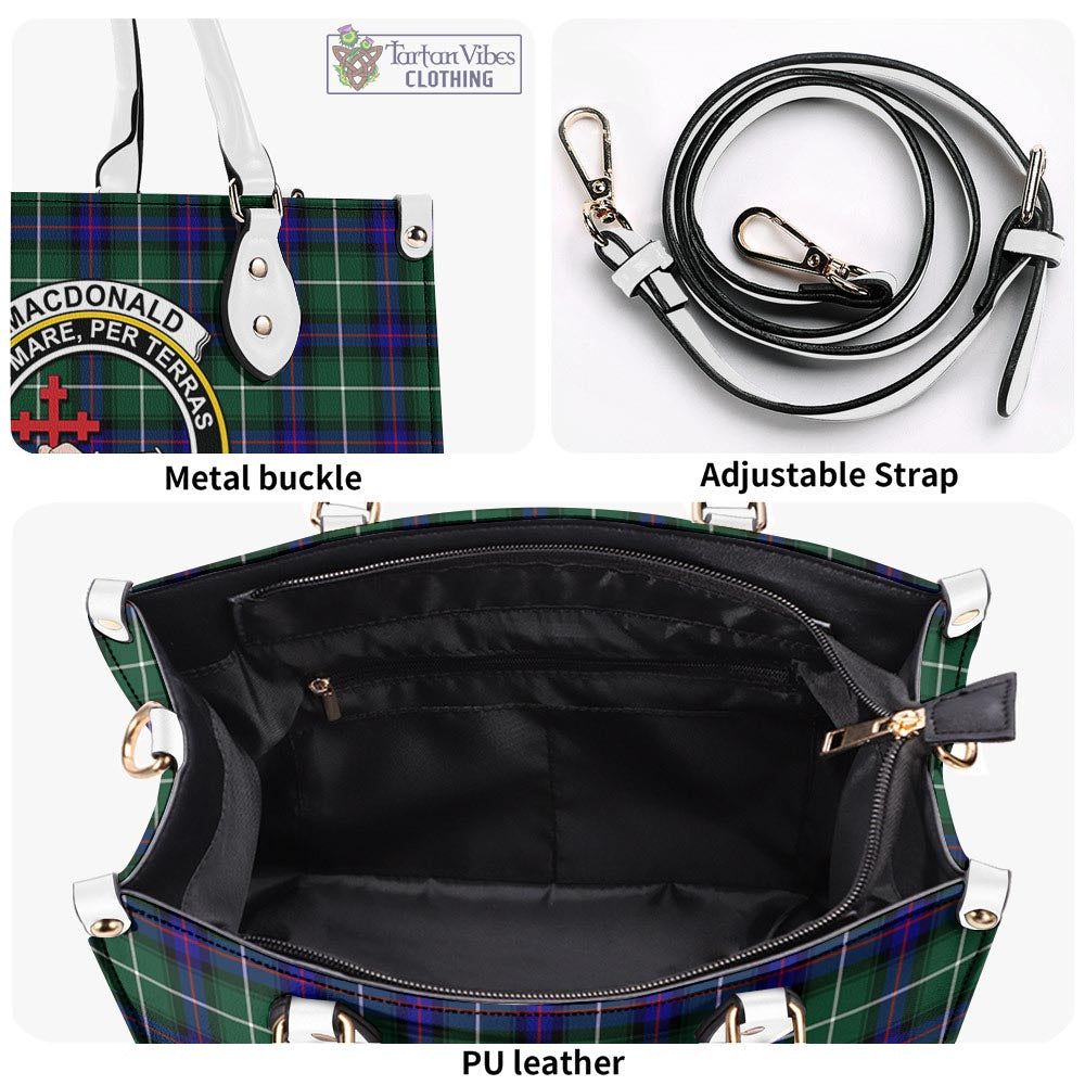 Tartan Vibes Clothing MacDonald of the Isles Hunting Modern Tartan Luxury Leather Handbags with Family Crest