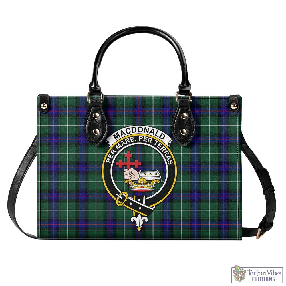 Tartan Vibes Clothing MacDonald of the Isles Hunting Modern Tartan Luxury Leather Handbags with Family Crest