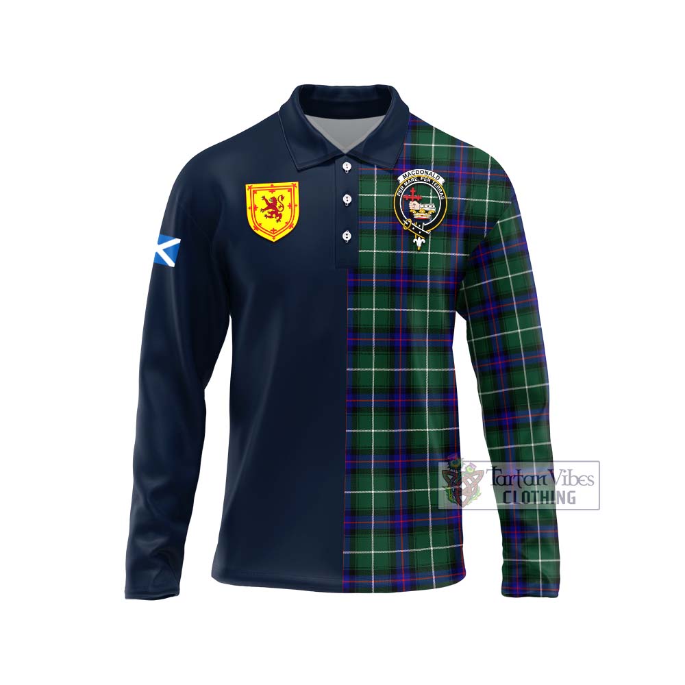 Tartan Vibes Clothing MacDonald of the Isles Hunting Modern Tartan Long Sleeve Polo Shirt with Scottish Lion Royal Arm Half Style