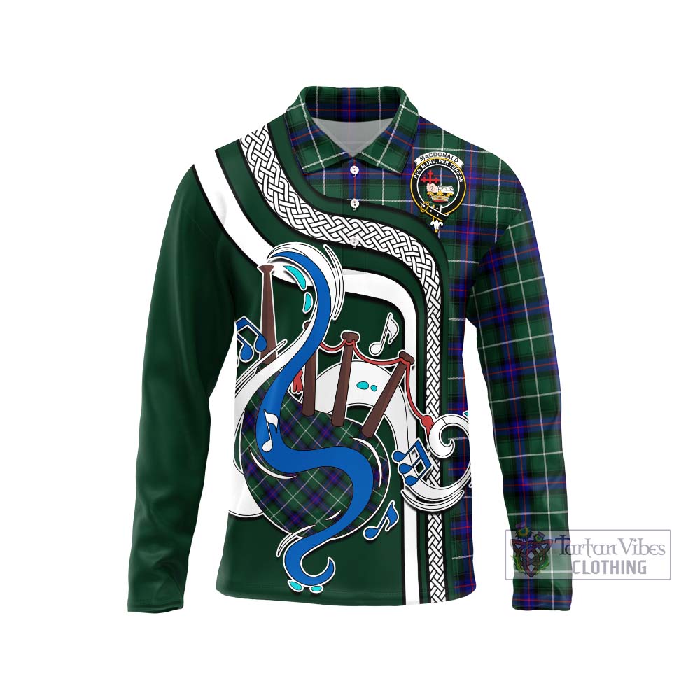 Tartan Vibes Clothing MacDonald of the Isles Hunting Modern Tartan Long Sleeve Polo Shirt with Epic Bagpipe Style