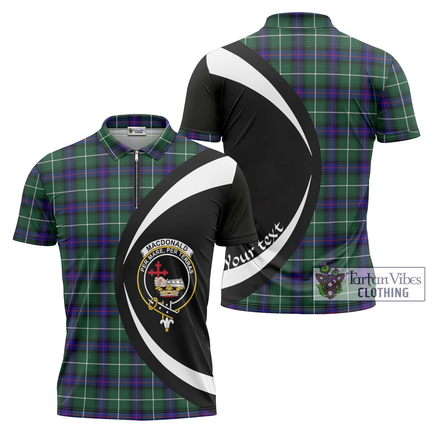 Tartan Vibes Clothing MacDonald of the Isles Hunting Modern Tartan Zipper Polo Shirt with Family Crest Circle Style