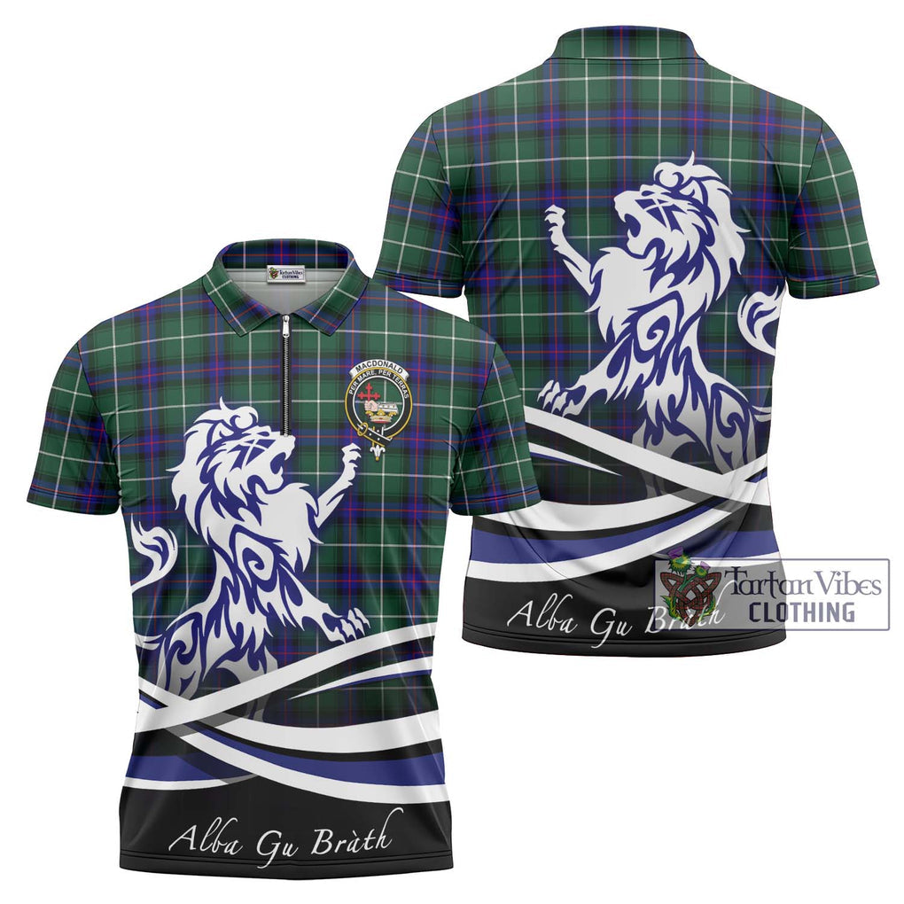 MacDonald of the Isles Hunting Modern Tartan Zipper Polo Shirt with Alba Gu Brath Regal Lion Emblem Unisex - Tartanvibesclothing Shop