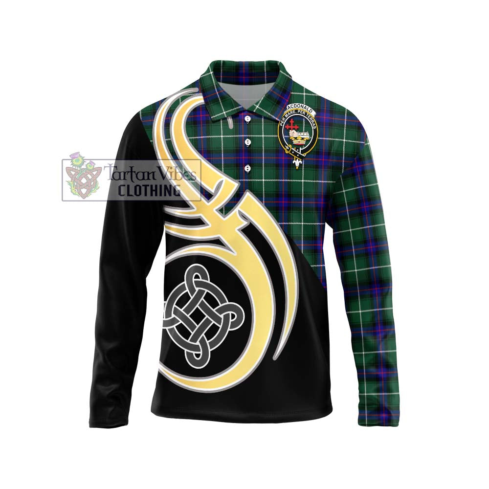 MacDonald of the Isles Hunting Modern Tartan Long Sleeve Polo Shirt with Family Crest and Celtic Symbol Style Unisex - Tartan Vibes Clothing