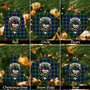 MacDonald of the Isles Hunting Modern Tartan Christmas Ceramic Ornaments with Family Crest