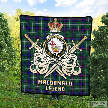 MacDonald of the Isles Hunting Modern Tartan Quilt with Clan Crest and the Golden Sword of Courageous Legacy