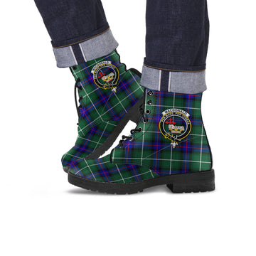 MacDonald of the Isles Hunting Modern Tartan Leather Boots with Family Crest