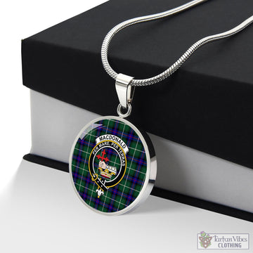 MacDonald of the Isles Hunting Modern Tartan Circle Necklace with Family Crest