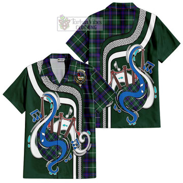 MacDonald of the Isles Hunting Modern Tartan Short Sleeve Button Shirt with Epic Bagpipe Style