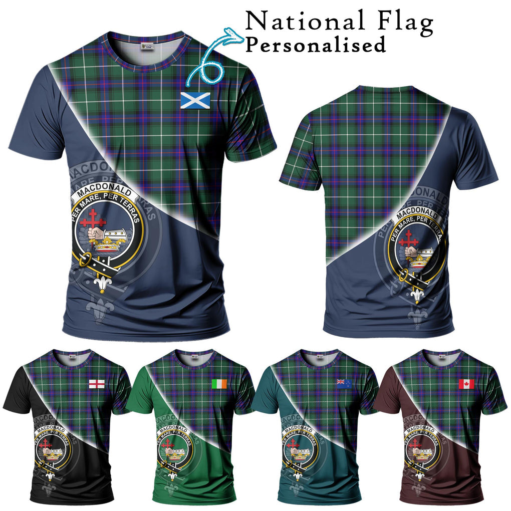 MacDonald of the Isles Hunting Modern Tartan T-Shirt with Personalised National Flag and Family Crest Half Style Kid's Shirt - Tartanvibesclothing Shop