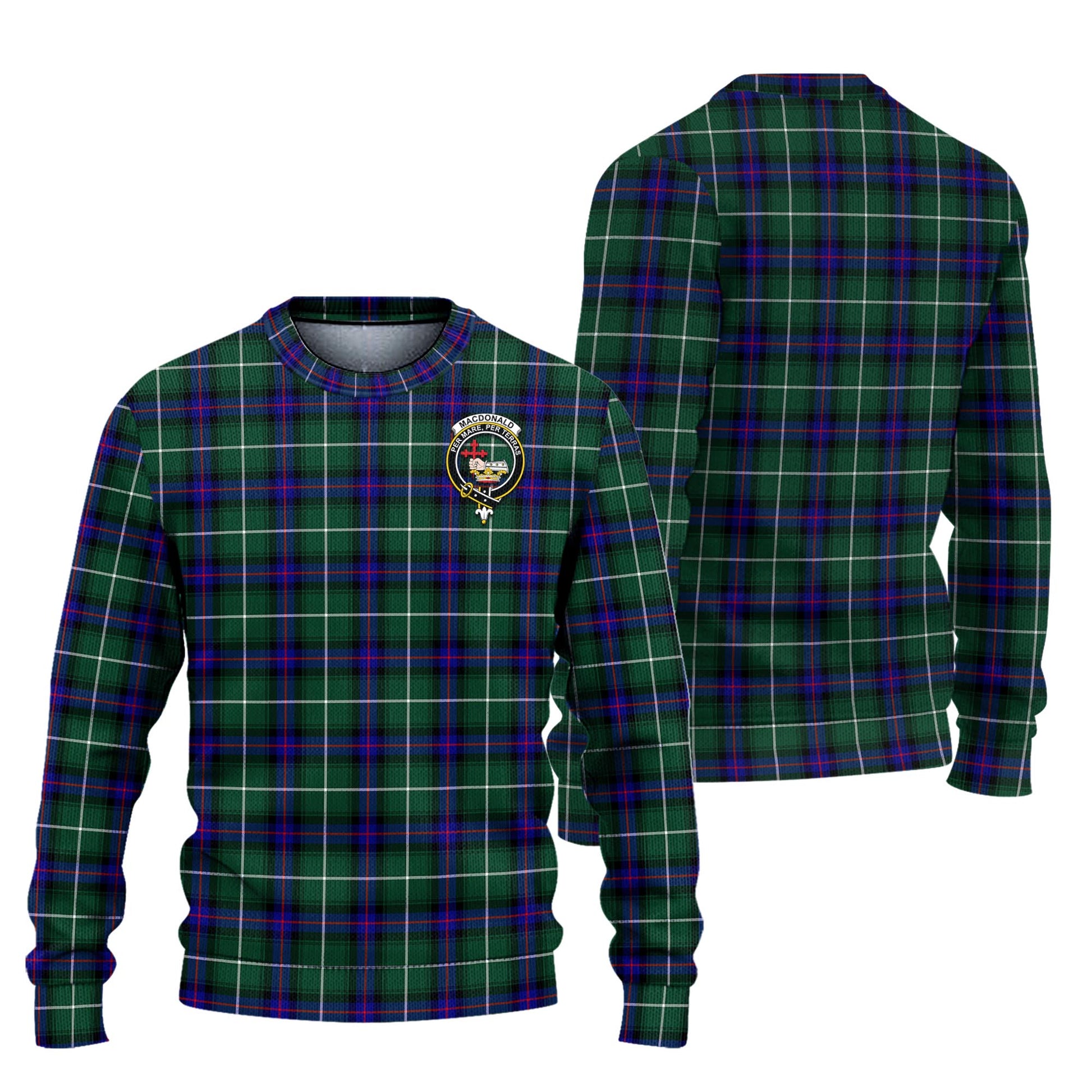 MacDonald of the Isles Hunting Modern Tartan Knitted Sweater with Family Crest Unisex - Tartanvibesclothing