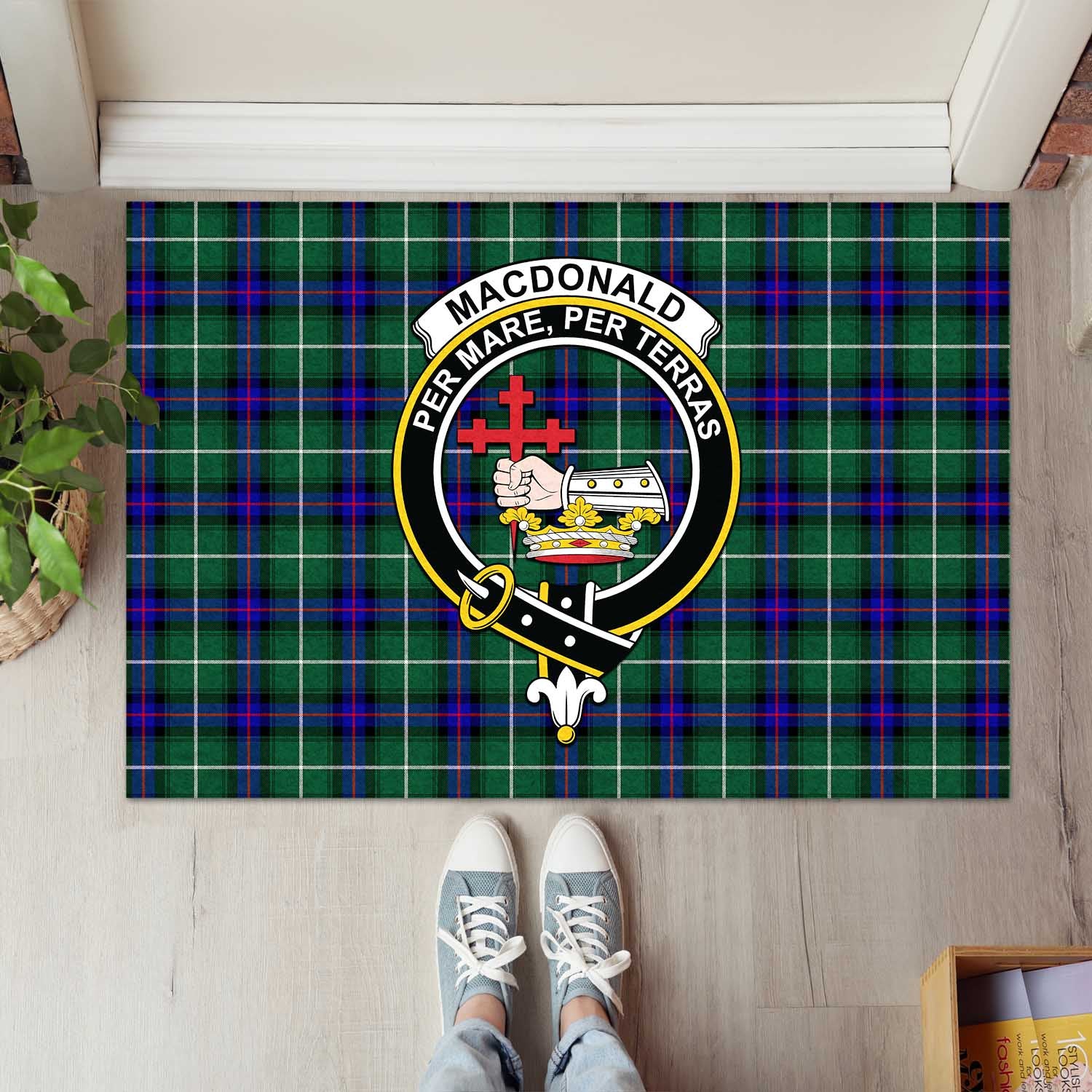 MacDonald of the Isles Hunting Modern Tartan Door Mat with Family Crest - Tartanvibesclothing