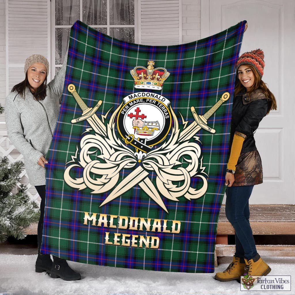 Tartan Vibes Clothing MacDonald of the Isles Hunting Modern Tartan Blanket with Clan Crest and the Golden Sword of Courageous Legacy