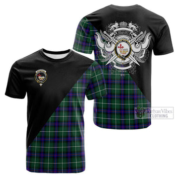 MacDonald of the Isles Hunting Modern Tartan Cotton T-shirt with Family Crest and Military Logo Style