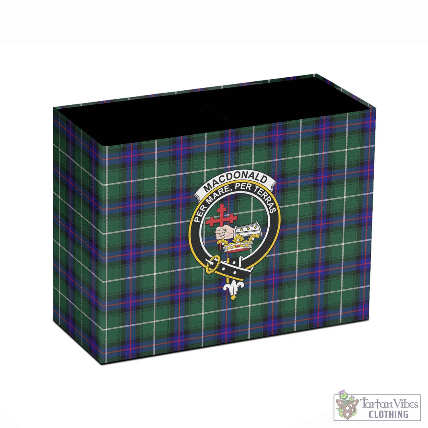 Tartan Vibes Clothing MacDonald of the Isles Hunting Modern Tartan Pen Holder with Family Crest