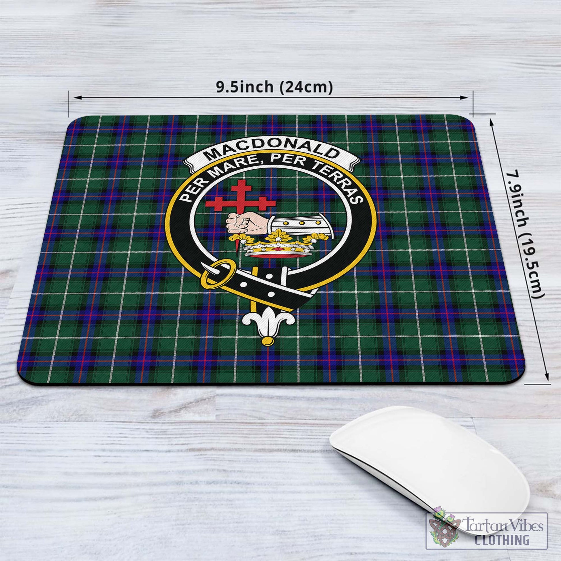 Tartan Vibes Clothing MacDonald of the Isles Hunting Modern Tartan Mouse Pad with Family Crest