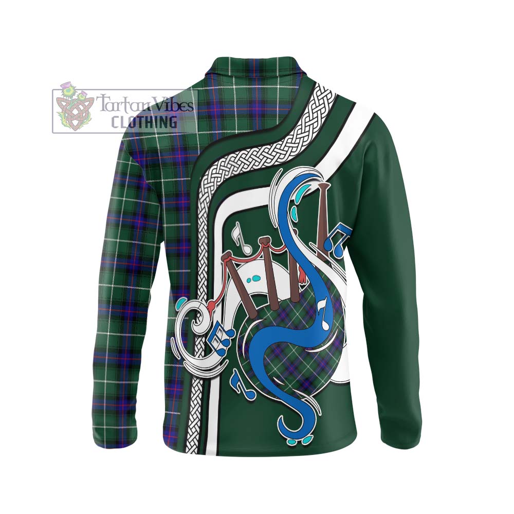 Tartan Vibes Clothing MacDonald of the Isles Hunting Modern Tartan Long Sleeve Polo Shirt with Epic Bagpipe Style