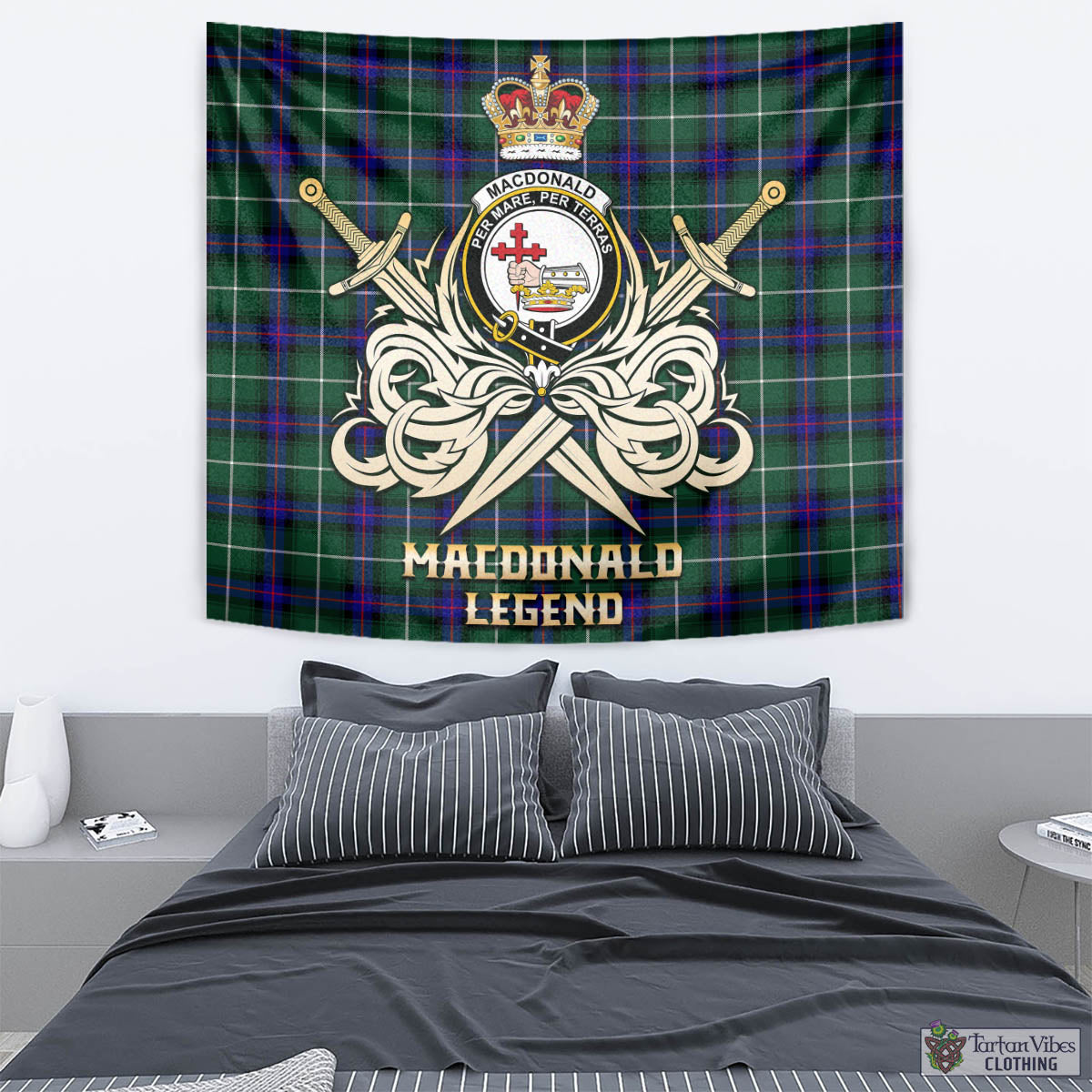 Tartan Vibes Clothing MacDonald of the Isles Hunting Modern Tartan Tapestry with Clan Crest and the Golden Sword of Courageous Legacy