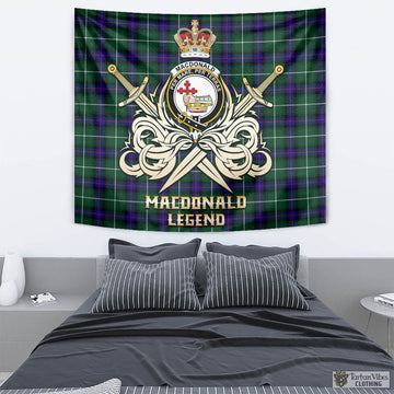 MacDonald of the Isles Hunting Modern Tartan Tapestry with Clan Crest and the Golden Sword of Courageous Legacy