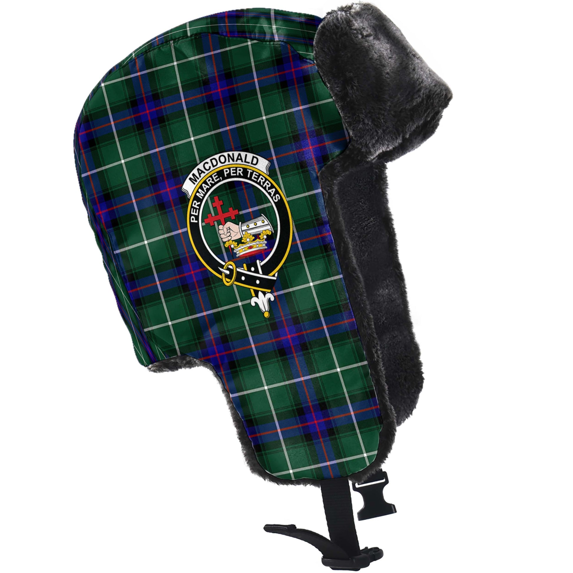 MacDonald of the Isles Hunting Modern Tartan Winter Trapper Hat with Family Crest - Tartanvibesclothing