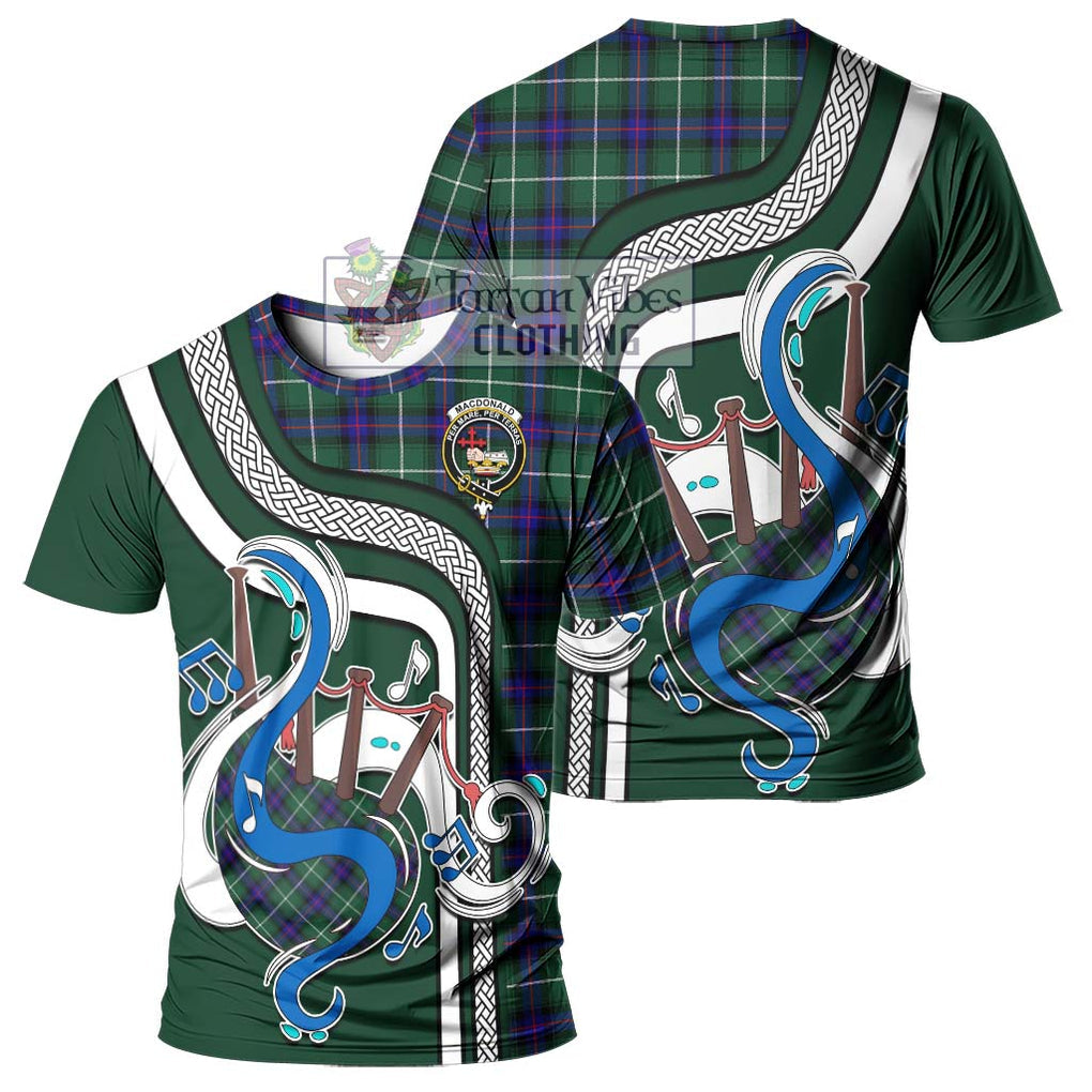 MacDonald of the Isles Hunting Modern Tartan T-Shirt with Epic Bagpipe Style - Tartanvibesclothing Shop