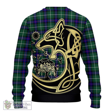 MacDonald of the Isles Hunting Modern Tartan Ugly Sweater with Family Crest Celtic Wolf Style