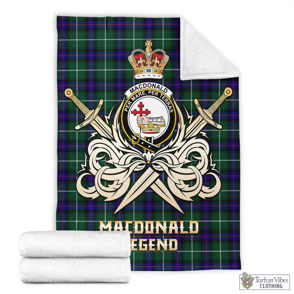 Tartan Vibes Clothing MacDonald of the Isles Hunting Modern Tartan Blanket with Clan Crest and the Golden Sword of Courageous Legacy