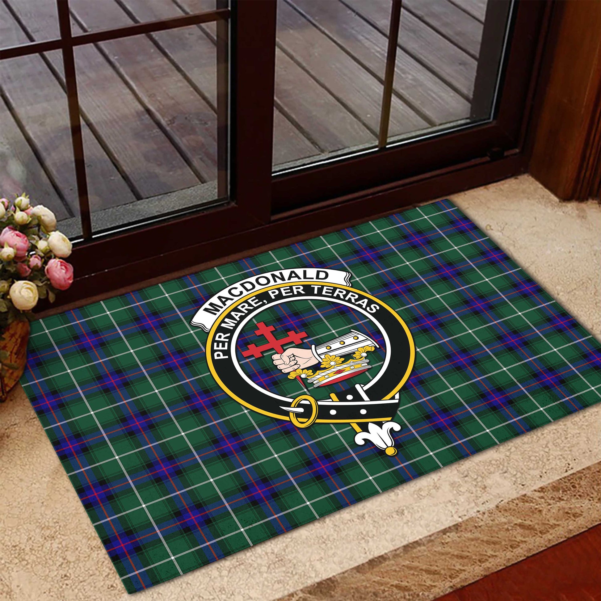 MacDonald of the Isles Hunting Modern Tartan Door Mat with Family Crest - Tartanvibesclothing