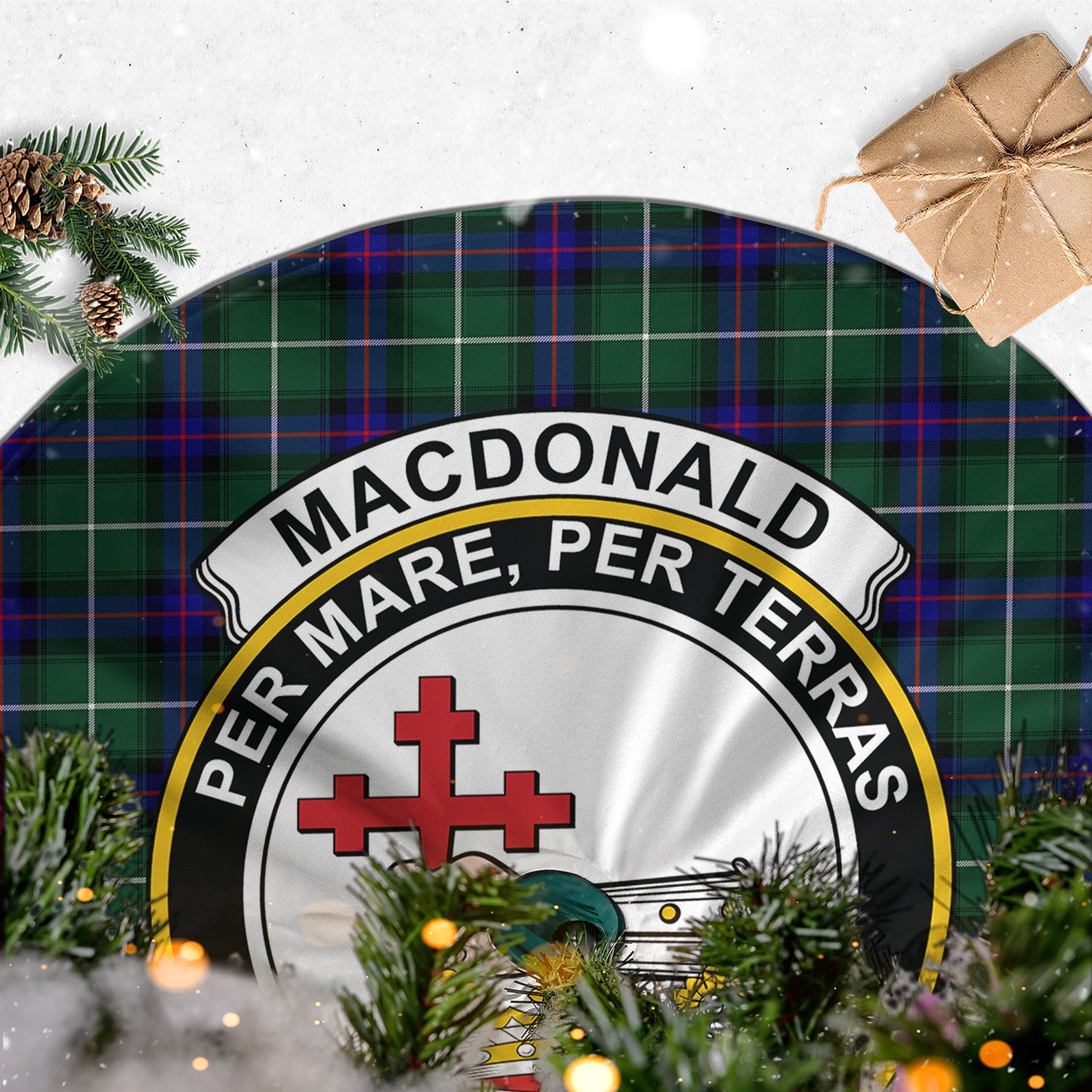 MacDonald of the Isles Hunting Modern Tartan Christmas Tree Skirt with Family Crest - Tartanvibesclothing