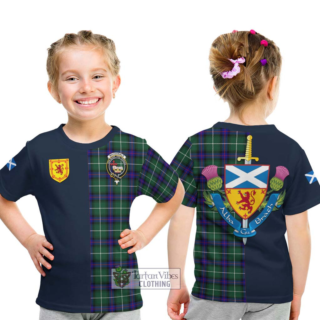 Tartan Vibes Clothing MacDonald of the Isles Hunting Modern Tartan Kid T-Shirt with Scottish Lion Royal Arm Half Style