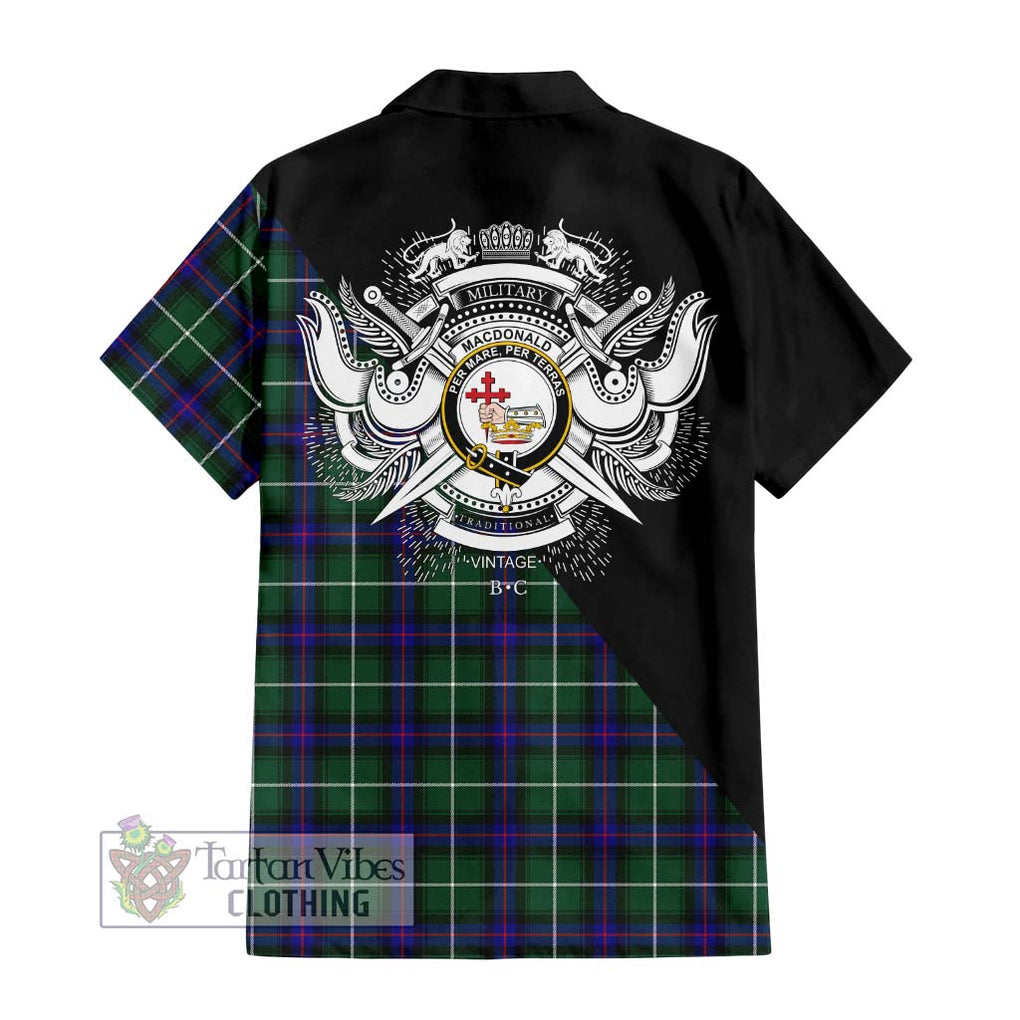 MacDonald of the Isles Hunting Modern Tartan Short Sleeve Button Shirt with Family Crest and Military Logo Style - Tartanvibesclothing Shop