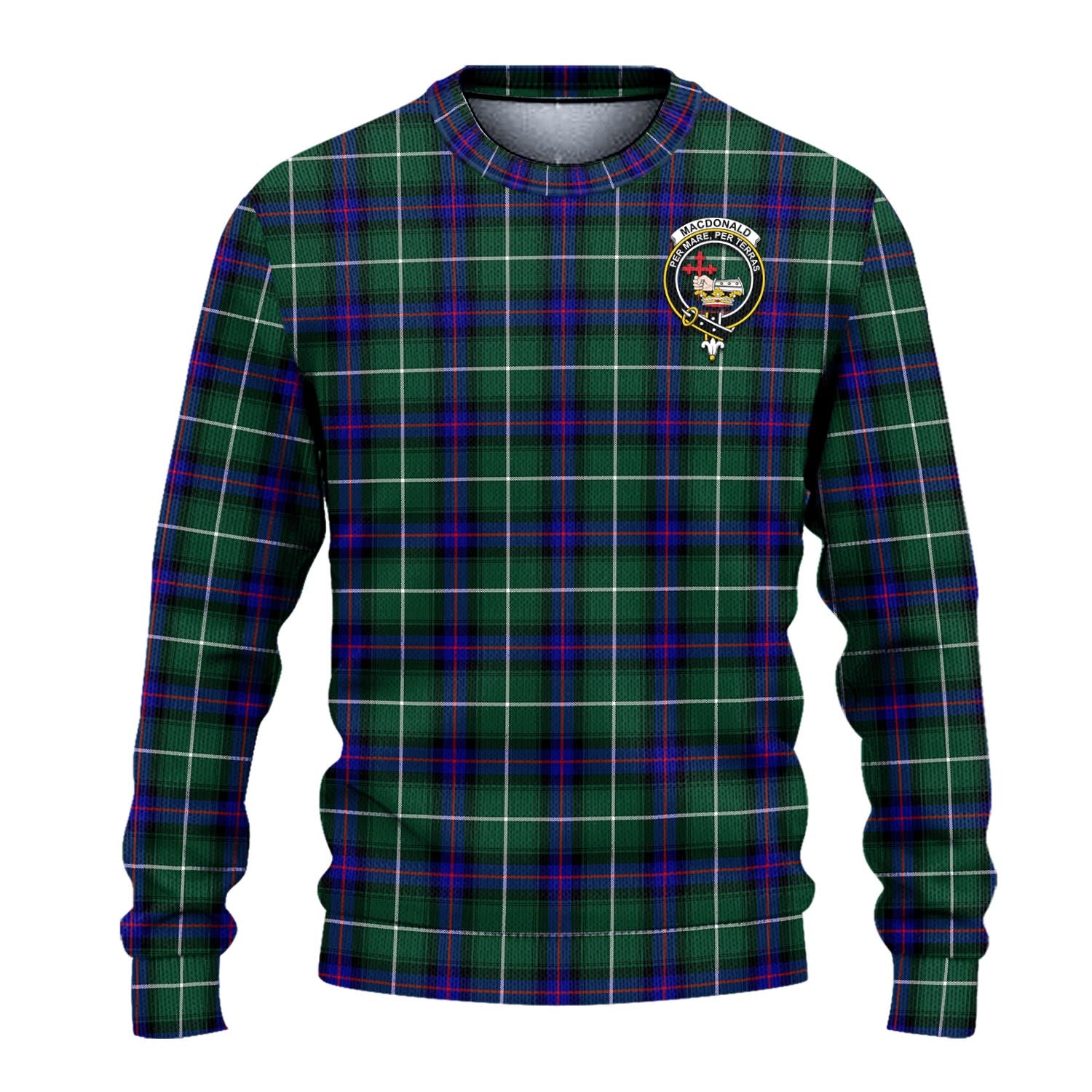 MacDonald of the Isles Hunting Modern Tartan Knitted Sweater with Family Crest - Tartanvibesclothing