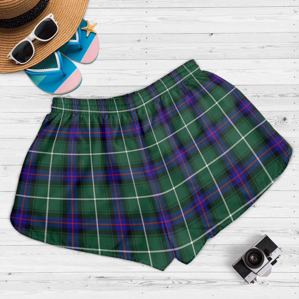 macdonald-of-the-isles-hunting-modern-tartan-womens-shorts-with-family-crest