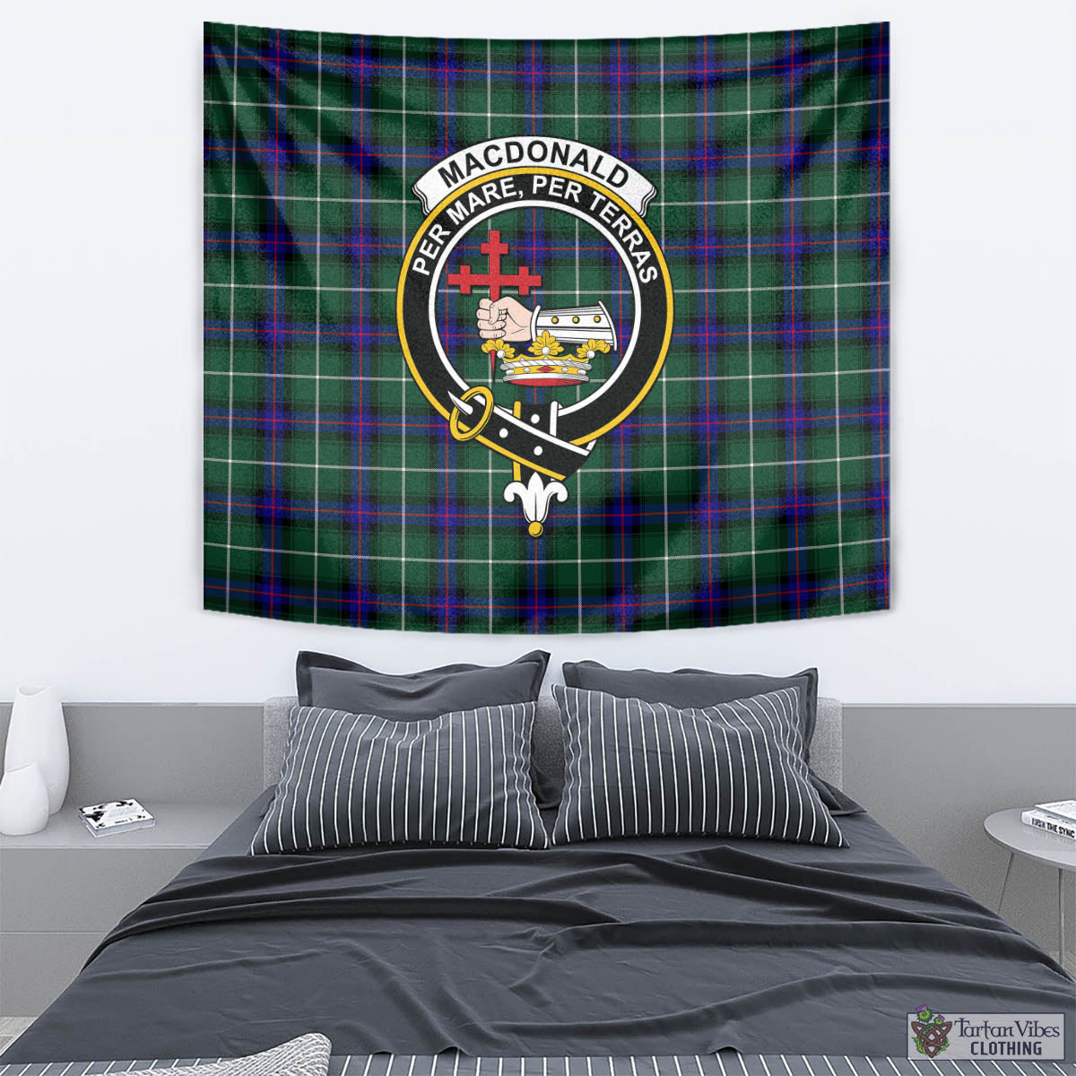 Tartan Vibes Clothing MacDonald of the Isles Hunting Modern Tartan Tapestry Wall Hanging and Home Decor for Room with Family Crest