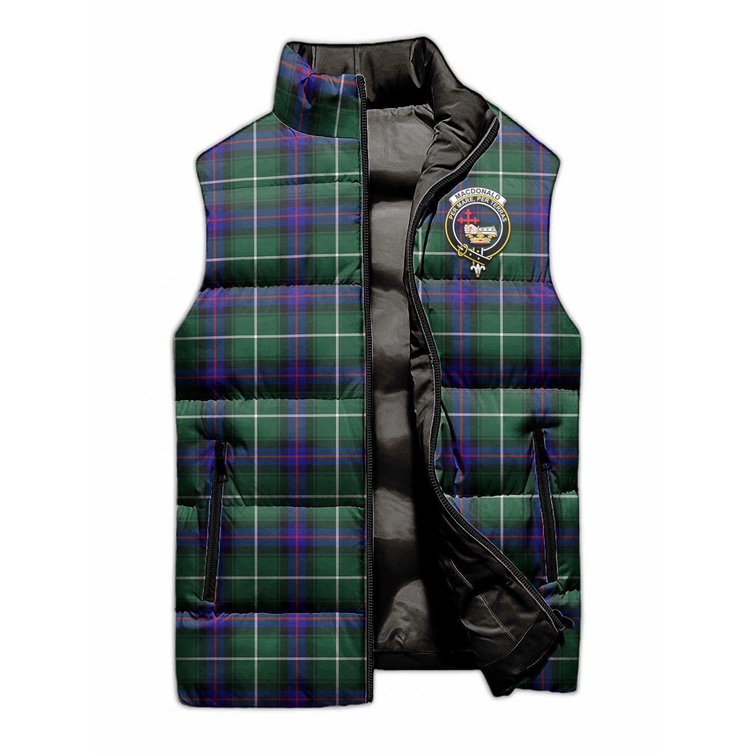 MacDonald of the Isles Hunting Modern Tartan Sleeveless Puffer Jacket with Family Crest - Tartanvibesclothing